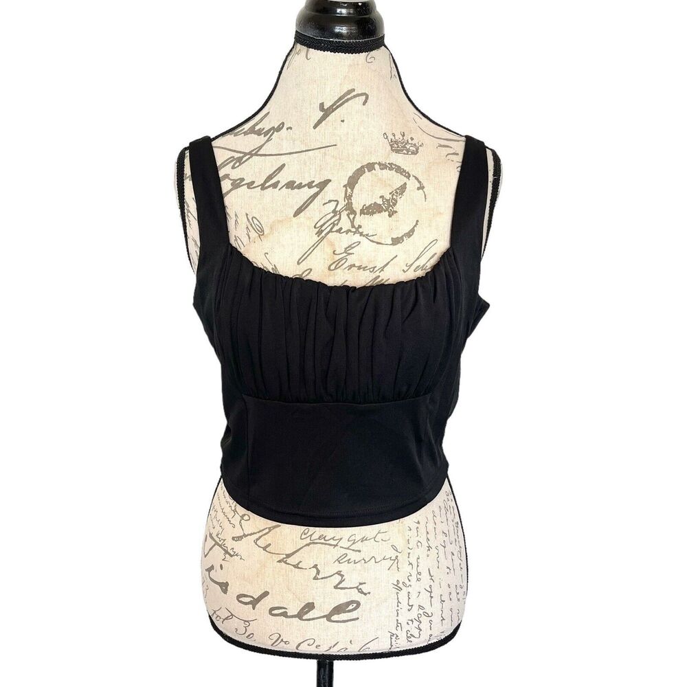 Womens Tank Top Size XL Stretch Crop Sleeveless Pleated Polyester Spandex Short
